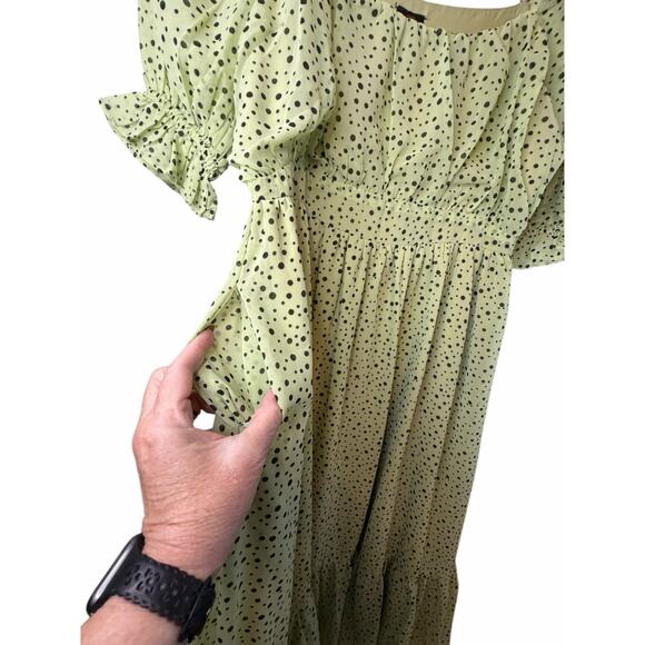 Polago Green Chiffon Polka Dot  Dress - Size XXL - Picture 5 of 10